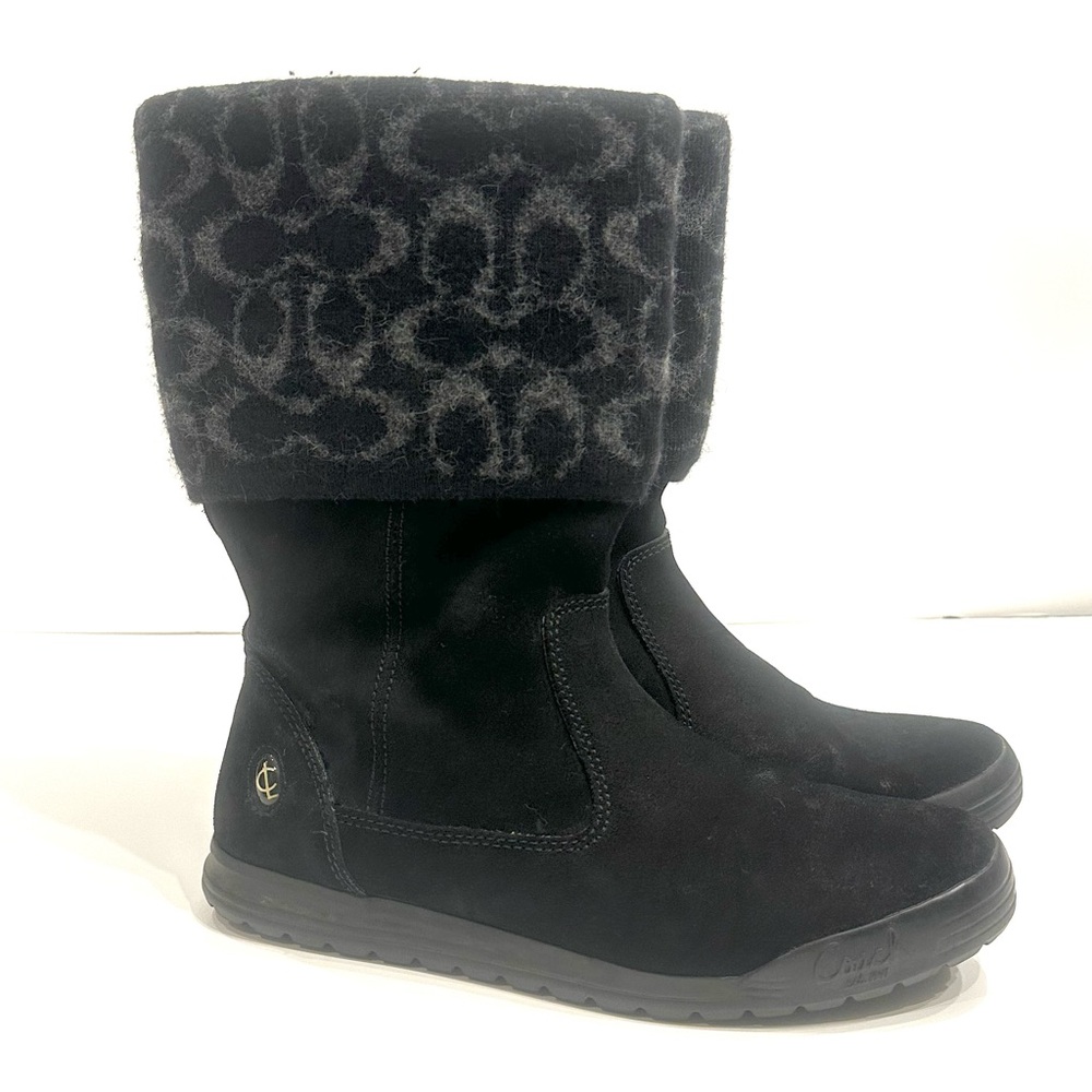 Coach Tatum Black Suede Signature Foldover Boots